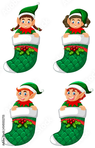 Elf in Christmas sock cartoon character