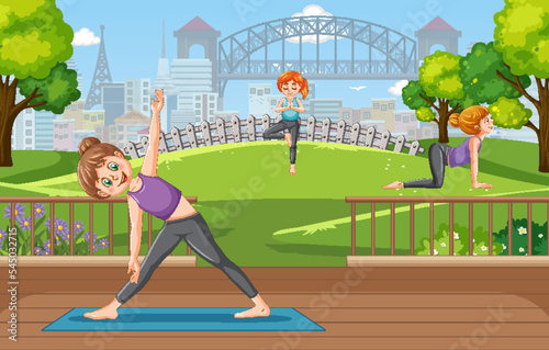 People doing yoga at park