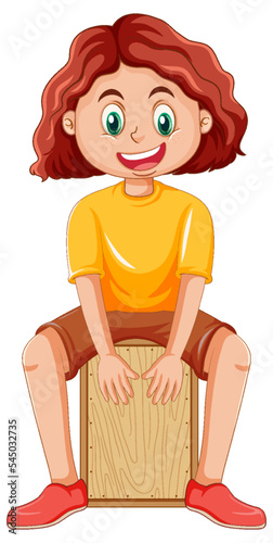 Girl playing cajon drum vector