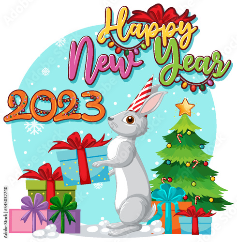 Happy New Year Banner Design with Cute Rabbit