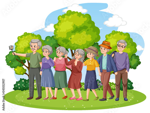 Group of senior people taking selfie