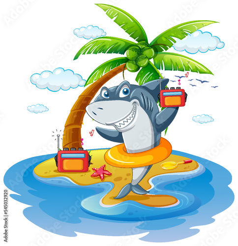 Shark listening music on the island