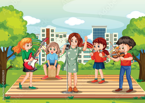 Kids playing music in the park