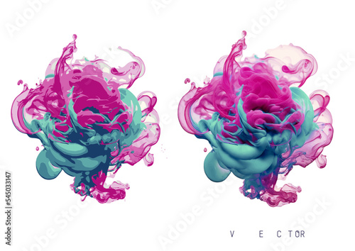 Colors dropped into liquid and photographed while in motion. Ink swirling in water. Vectorization simple and complete. Colorful ink in water.