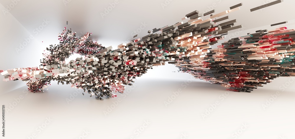 Luxury parametric abstract architectural minimalistic background. Contemporary showroom. Modern black exhibition tunnel. Empty gallery. Stand, table. Interior backlight. 3D illustration and rendering.