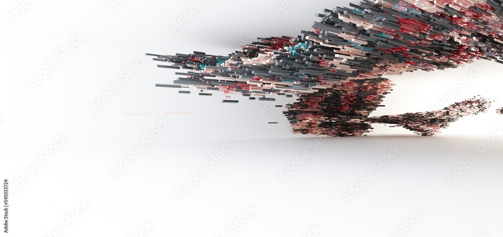 Luxury parametric abstract architectural minimalistic background. Contemporary showroom. Modern black exhibition tunnel. Empty gallery. Stand, table. Interior backlight. 3D illustration and rendering.