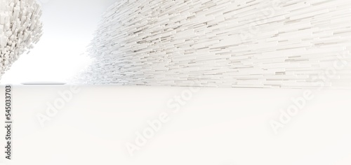 Obraz na płótnie Luxury white abstract architectural minimalistic background. Contemporary showroom. Modern exhibition stand. Empty gallery. Backlight. Polygonal Graphic Design. 3D illustration and rendering. w salonie