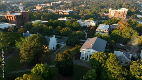 University of Georgia. College campus aerial during magic hour light. Establishing shot of UGA, home of Bulldogs. photo