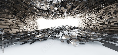 Obraz na płótnie Luxury parametric abstract architectural minimalistic background. Contemporary showroom. Modern black exhibition tunnel. Empty gallery. Stand, table. Interior backlight. 3D illustration and rendering. w salonie