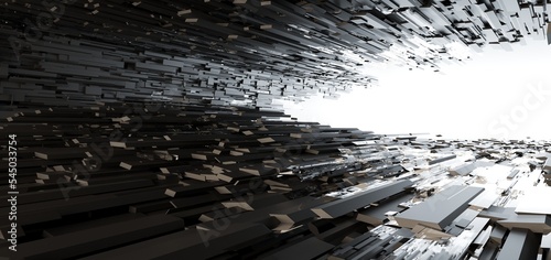 Obraz na płótnie Luxury parametric abstract architectural minimalistic background. Contemporary showroom. Modern black exhibition tunnel. Empty gallery. Stand, table. Interior backlight. 3D illustration and rendering. w salonie