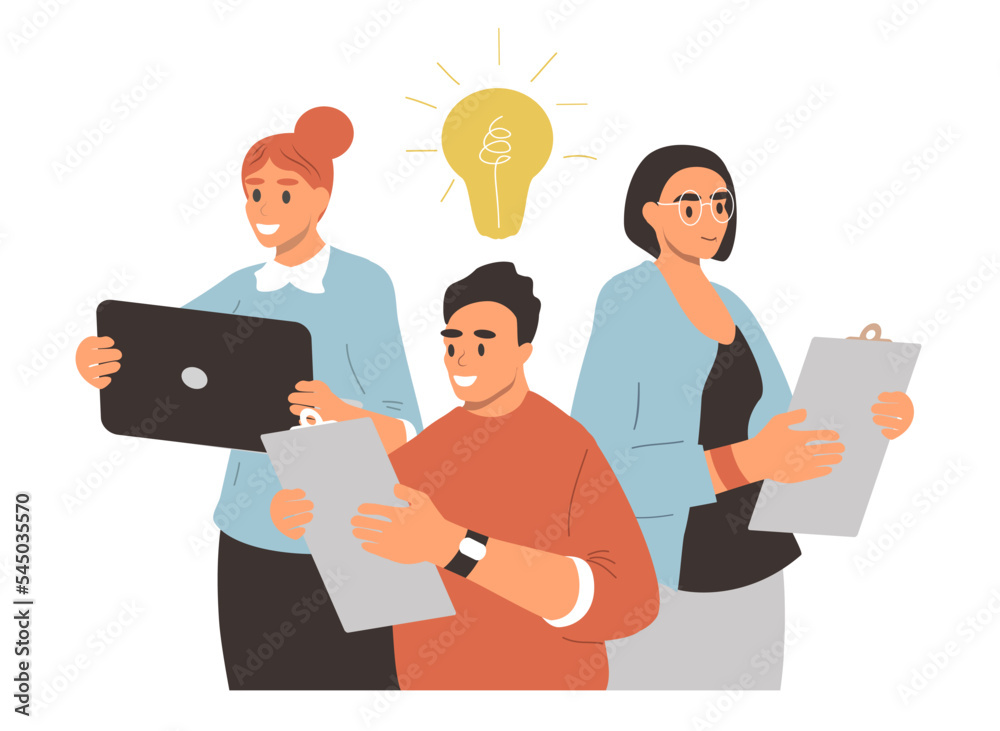 vector illustration in flat style. office workers coming up with new ideas vector illustration in flat style. office workers coming up with new ideas