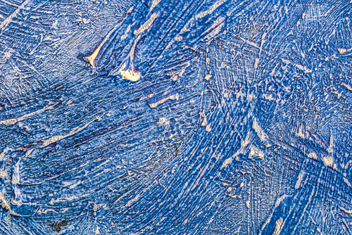blue hand painted canvas. textured artistic background. macro view.