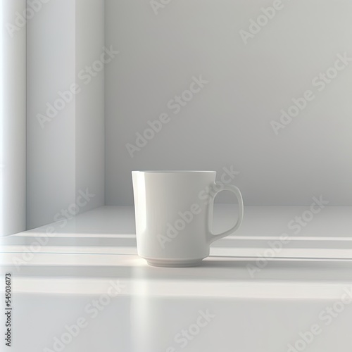 Cup on the table isolated white background . 3D rendering