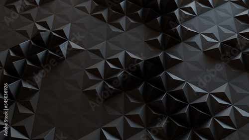 Black Geometric Surface with Tetrahedrons. High Tech, Dark 3d Wallpaper. photo