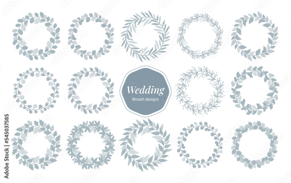 Elegant and modern floral wreath design, for wedding and Christmas invitation, logo, thank you, rsvp, welcome, monogram, template, decorative wreath flat minimalistic vector Elegant and modern floral wreath design, for wedding and Christmas invitation, logo, thank you, rsvp, welcome, monogram, template, decorative wreath flat minimalistic vector