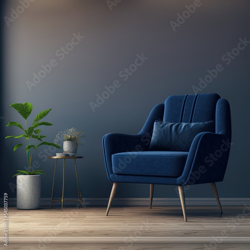 Armchair in living room with free space for mockup  3D rendering