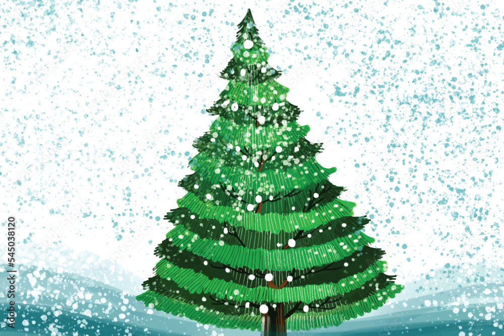 Hand drawn decorative christmas tree holiday card background Hand drawn decorative christmas tree holiday card background