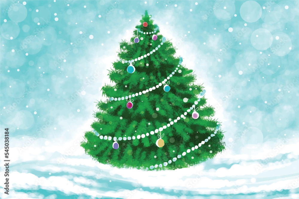 Artistic beautiful christmas decorative tree card on blue background