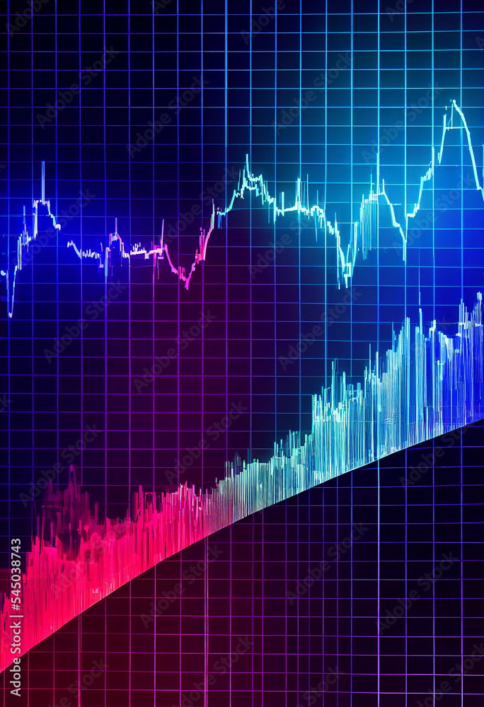 Futuristic Tech Increasing Double Line Graph and Bar Graph in Blue and Red Pink| Created Using Midjourney and Photoshop