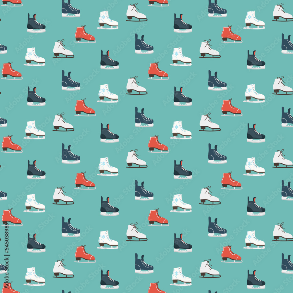 Seamless pattern with winter hockey skates and Winter figure skates Seamless pattern with winter hockey skates and Winter figure skates