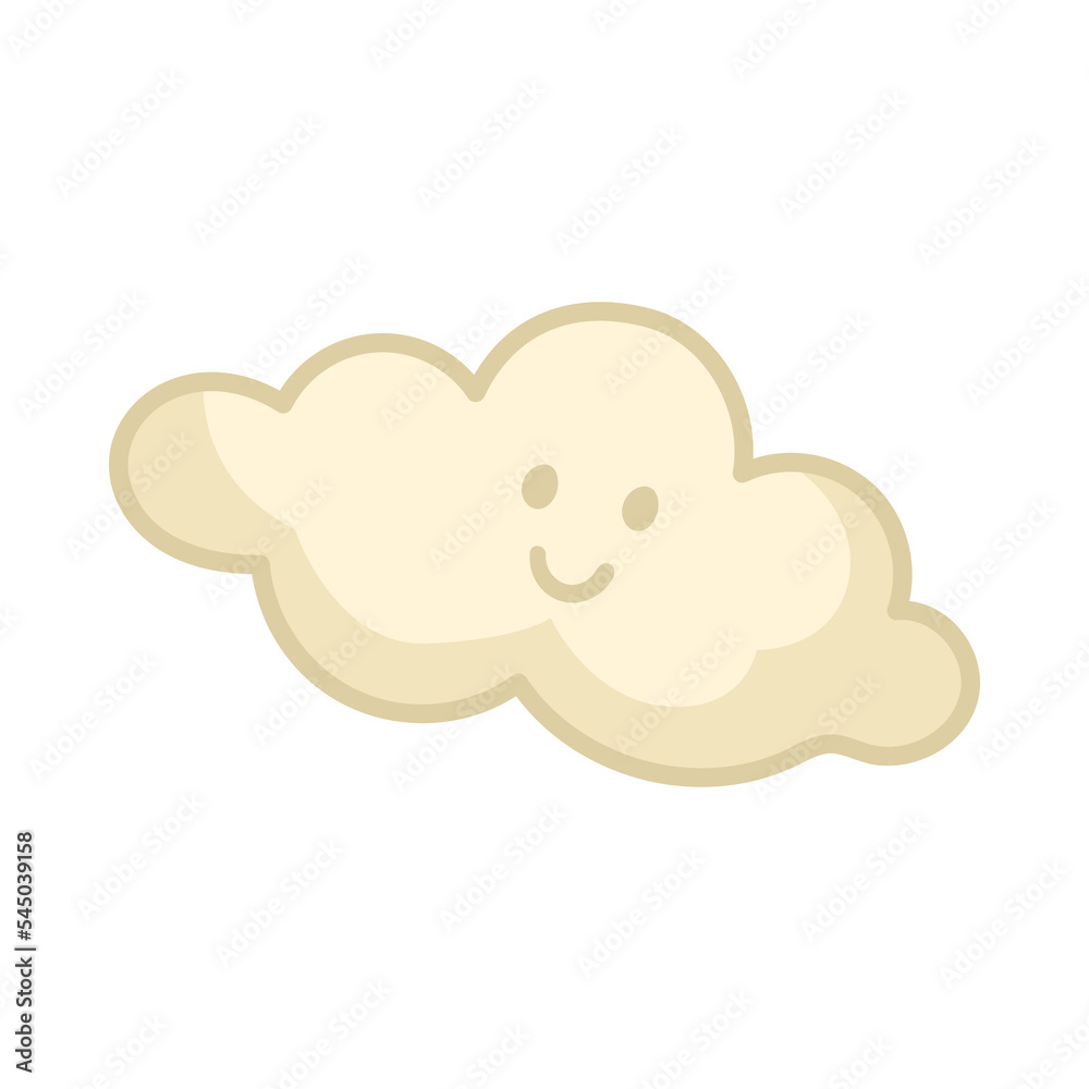 Cute happy cloud smiling cartoon illustration. Adorable magic character in the sky isolated on white background. Fantasy, fairy tale concept Cute happy cloud smiling cartoon illustration. Adorable magic character in the sky isolated on white background. Fantasy, fairy tale concept