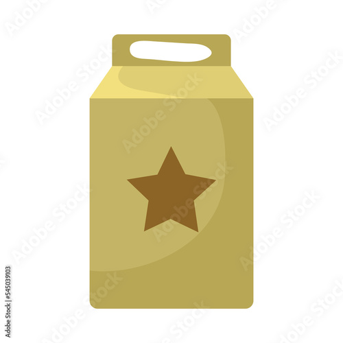 Khaki combat ration box with star cartoon illustration. Container with food or dry provision unit, supplies for combat or battle isolated on white background. Army, food concept