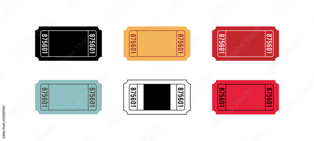 Simple blank ticket vector icons design collection. Six colors concept. Simple blank ticket vector icons design collection. Six colors concept.