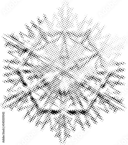 Disappearing perforated six-pointed snowflake outline. The bulges of the crystalline faces barely protrude. Imitation of duplicate bottom layer.  Space for copy text. Vector.