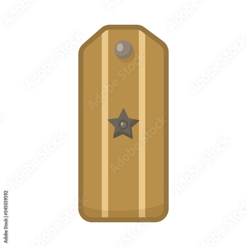 Military shoulder strap with one star cartoon illustration. Epaulette for majors, rank insignia for combat or battle isolated on white background. Army, uniform, success concept
