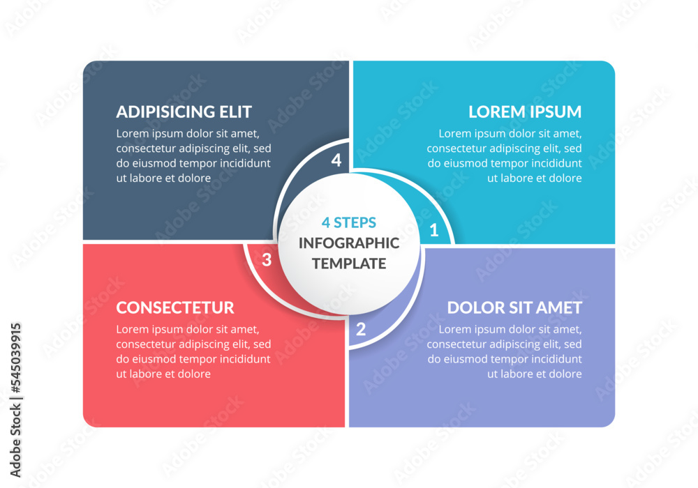 Circle diagram template with four steps or options, process infographics