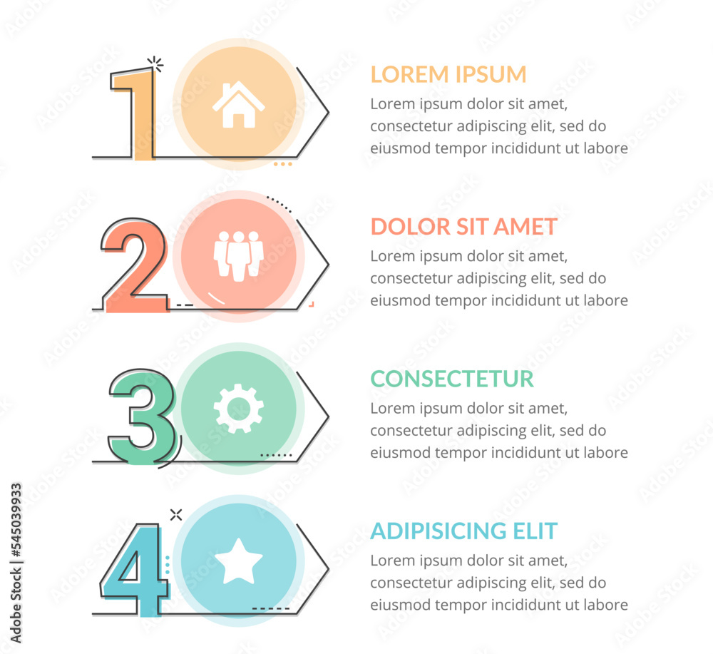Four numbers with arrows and place for your text, four steps - infographic template