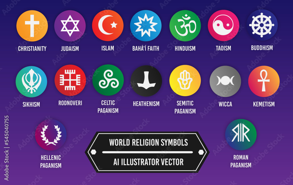 World religions symbols vector buttons / Ai Illustrator Stock Vector ...