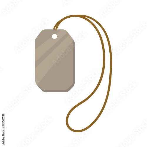 Military style necklace cartoon illustration. Metal or steel pendant on string or rope for soldiers and officers on white background. Army, accessories concept