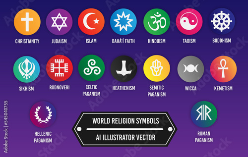 World religions symbols vector buttons / Ai Illustrator 