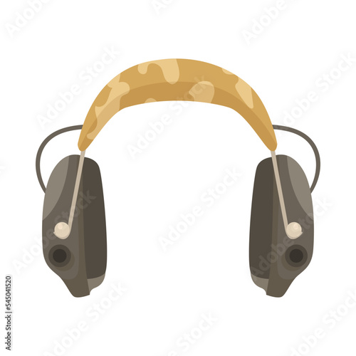 Camouflage military headphones cartoon illustration. Equipment or tool for soldiers or officers for combat or battle isolated on white background. Army, accessories, equipment concept
