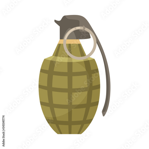 Green hand grenade for battle or conflict cartoon illustration. Military equipment or supplies for combat isolated on white background. Army, weapon, terrorism, violence concept