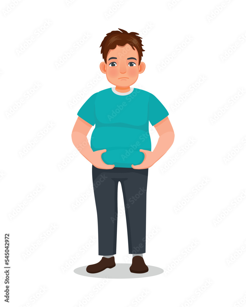 Overweight young man touching his fat belly hoping to lose weight Overweight young man touching his fat belly hoping to lose weight