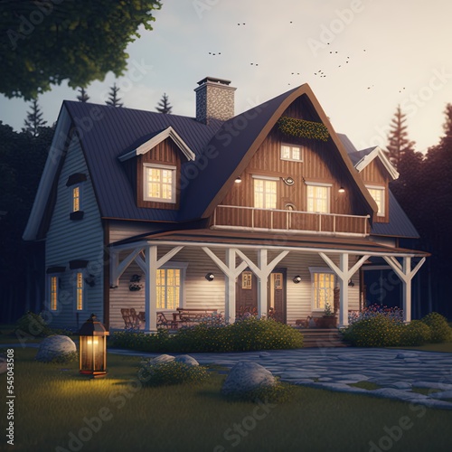 New family house, exterior view 3d illustration