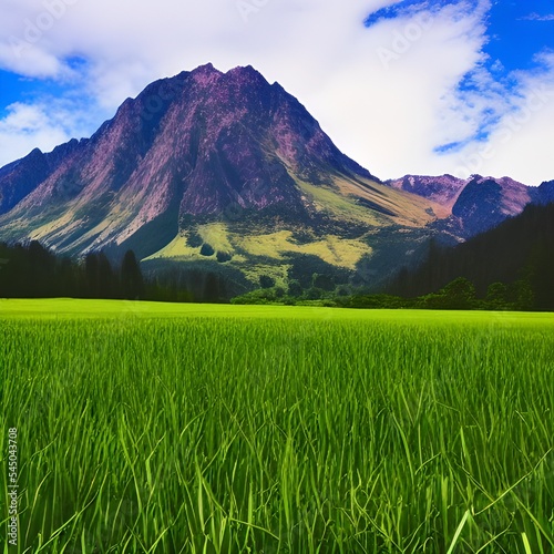 Green Grass Field Near Mountain