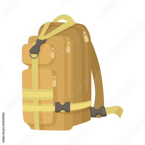 Camouflage uniform backpack cartoon illustration. Beige or khaki bag for soldiers or officers, equipment for combat or battle isolated on white background. Army, accessories, protection concept