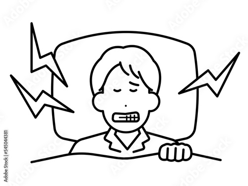就寝中歯ぎしりをする男性のイラスト素材