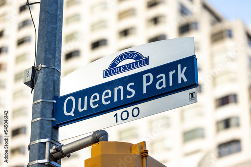 Photography Queens Park street signage in downtown Toronto, Ontario, Canada