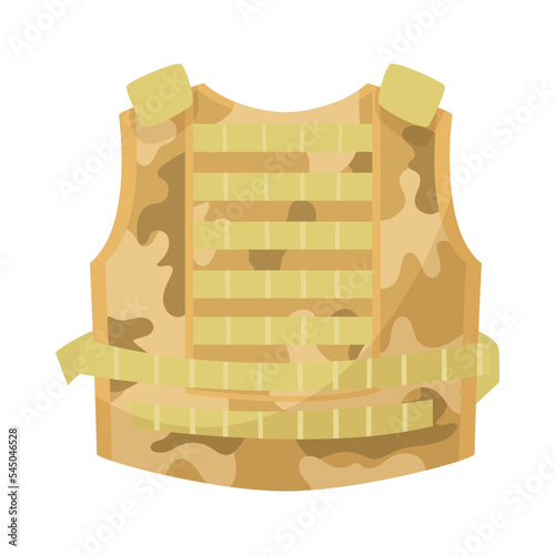 Camouflage bulletproof vest cartoon illustration. Beige waistcoat for soldiers or officers for combat or battle isolated on white background. Army, protection, uniform concept