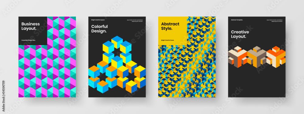 Minimalistic mosaic pattern company identity layout bundle. Vivid cover A4 vector design concept set.