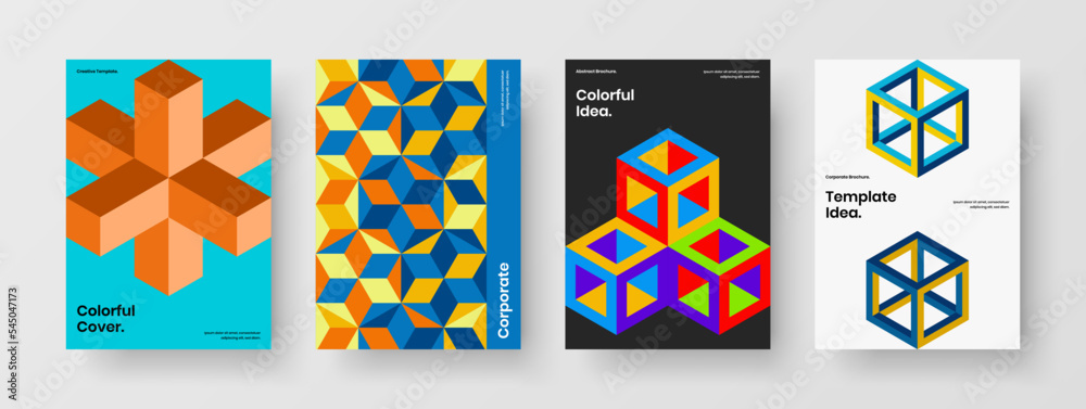 Simple geometric hexagons corporate identity concept collection. Clean poster vector design layout bundle.