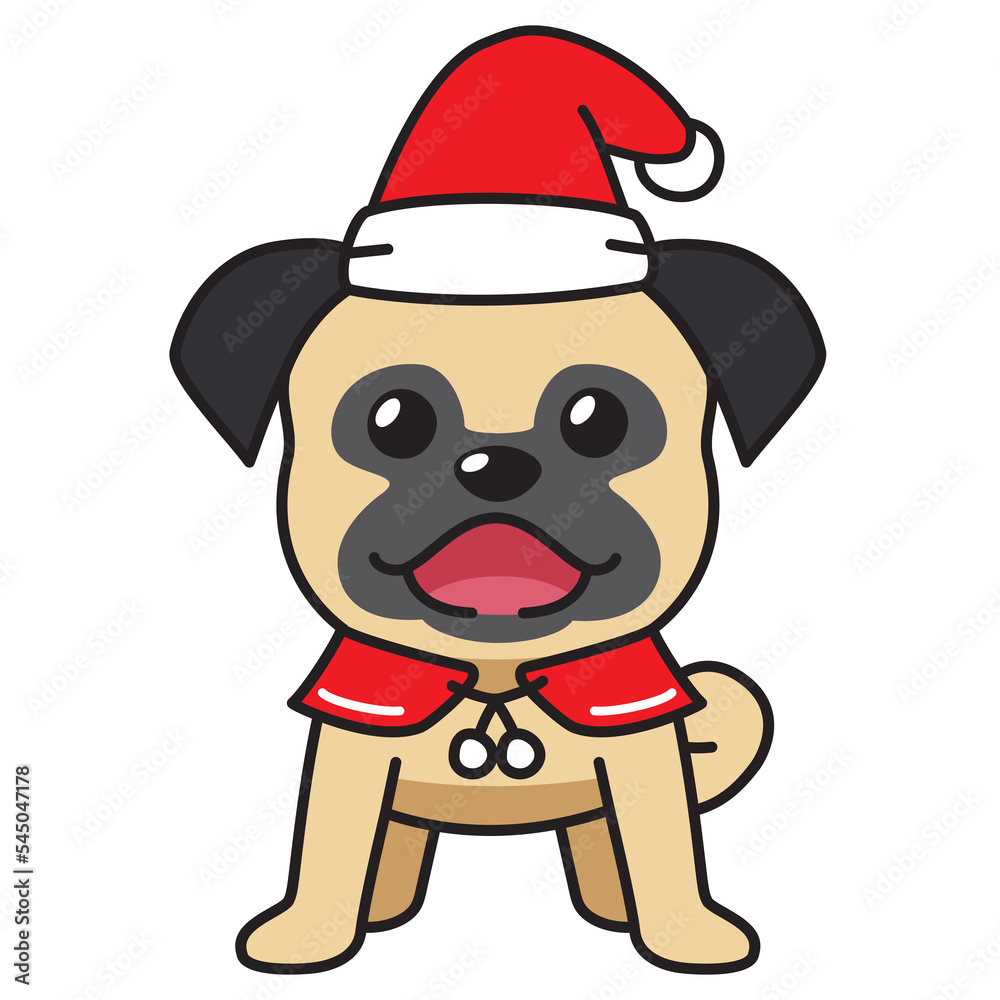 Cartoon pug dog with christmas costume for design. Cartoon pug dog with christmas costume for design.