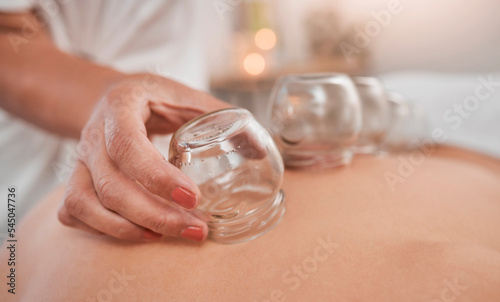 Εκτύπωση καμβά Relax, health and cupping therapy with woman in spa for alternative medicine, healthcare and healing