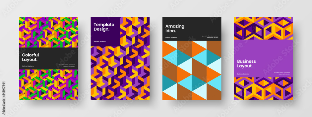Isolated geometric shapes book cover illustration composition. Original annual report vector design template bundle.