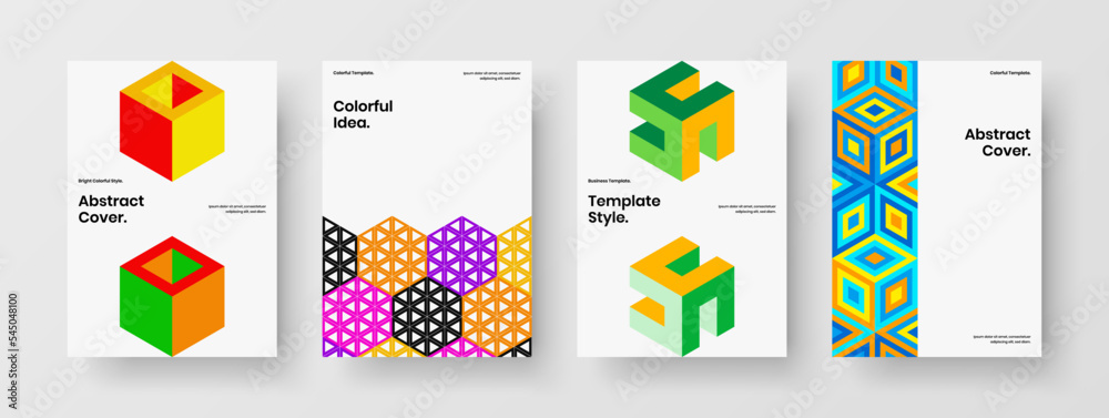 Trendy geometric pattern front page layout composition. Abstract poster vector design illustration collection.