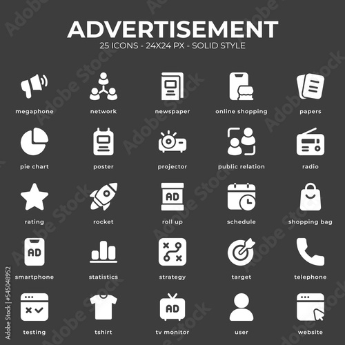 Advertisement icon pack with white color